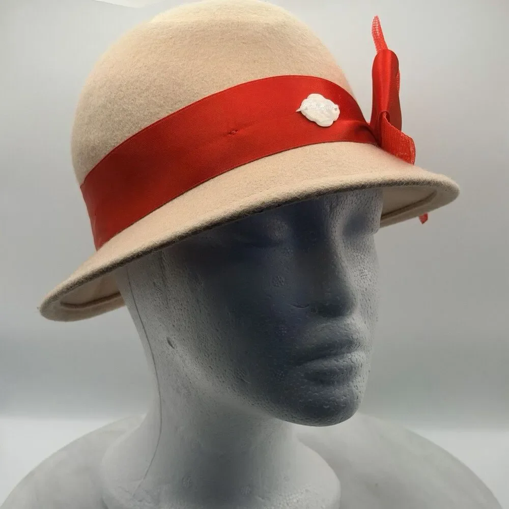American Girl Kit BeForever Red Ribbon Hat Girls S/M 100% Wool Retired 2014
